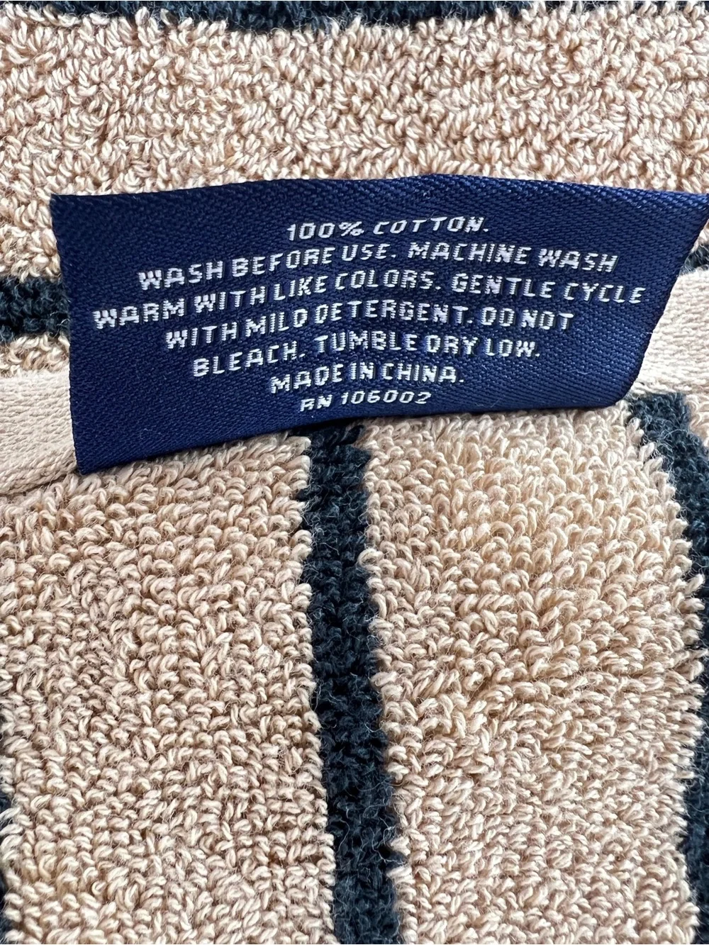 Brooks Brothers Bath Towel Set 8 Pc Beige & Black Stripe Soft 100% Cotton NEW